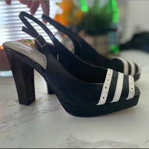 White House Black Market | Stacked Heel Peep Toe